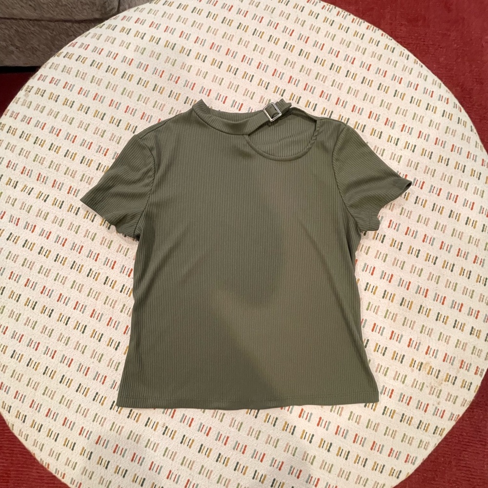 No Boundaries Sage Green Ribbed Short Sleeve Top